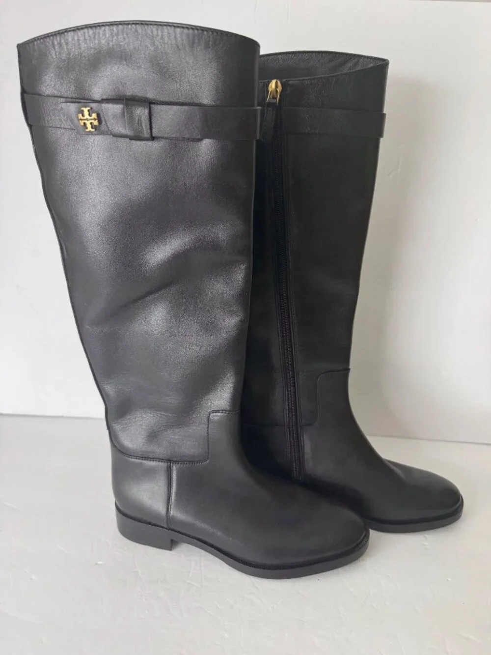 Tory Burch Everly Strap Tall Knee Black Leather Riding Boots Size 5 NEW